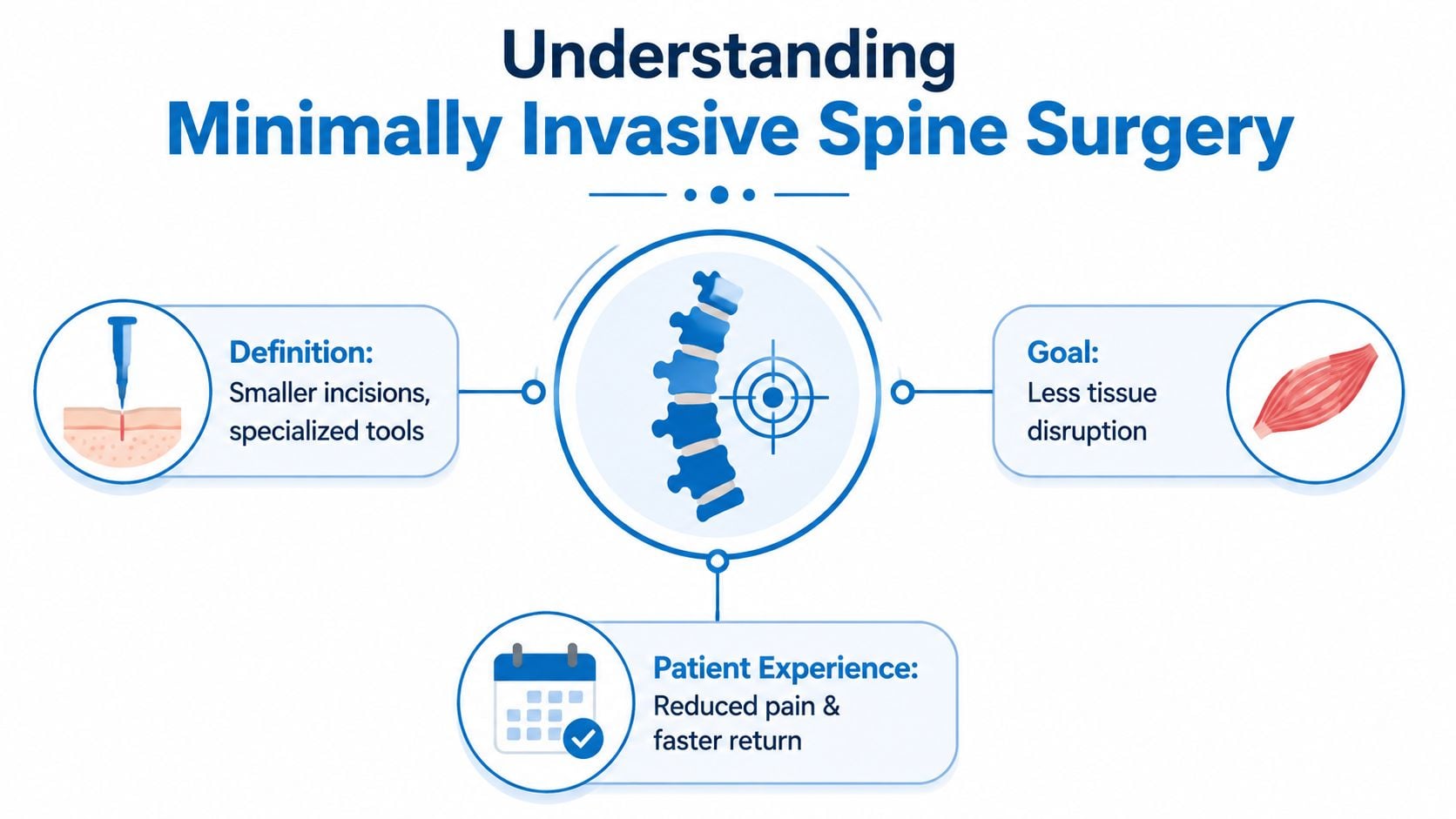 An infographic explaining the benefits and key components of minimally invasive spine surgery for patients.